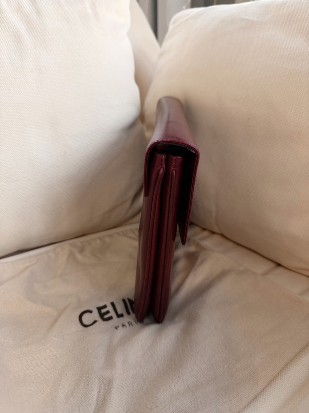 Celine Burgundy Shoulder Bag with Gold-Tone Clasp - Picture 6 of 13